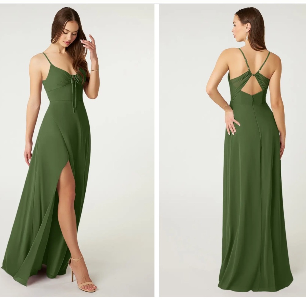 Azazie Olive Backless Chiffon Gown